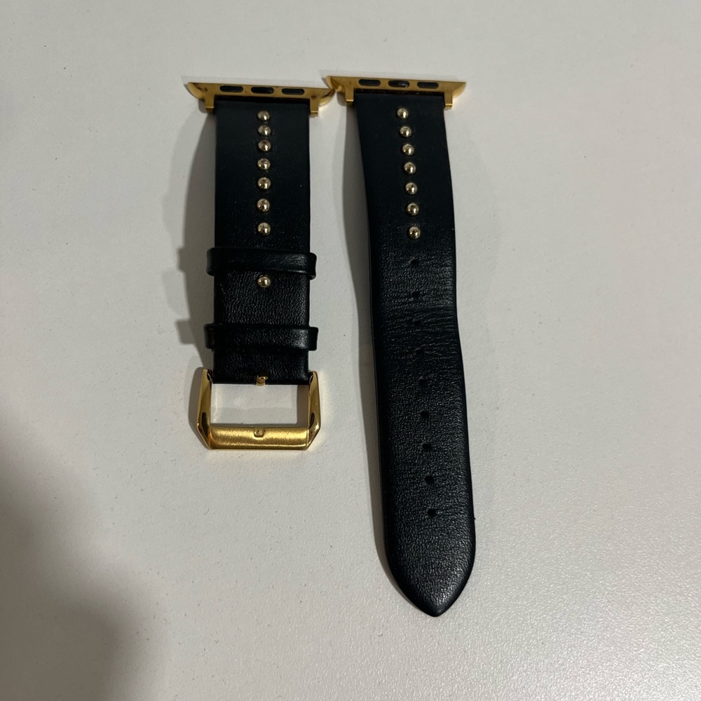 Black Leather Watch Band with Gold Accents for 45mm Apple smartwatch